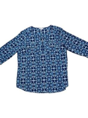 XXL Croft & Barrow Womens Blue Patterned 3/4 Sleeve 2 Pocket Blouse